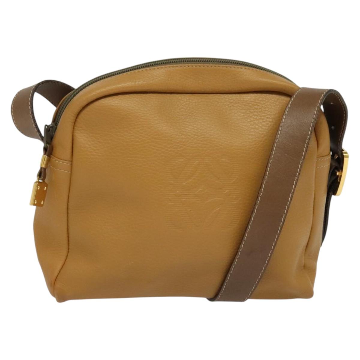 LOEWE Shoulder Bag Leather Brown Gold Auth mr1450