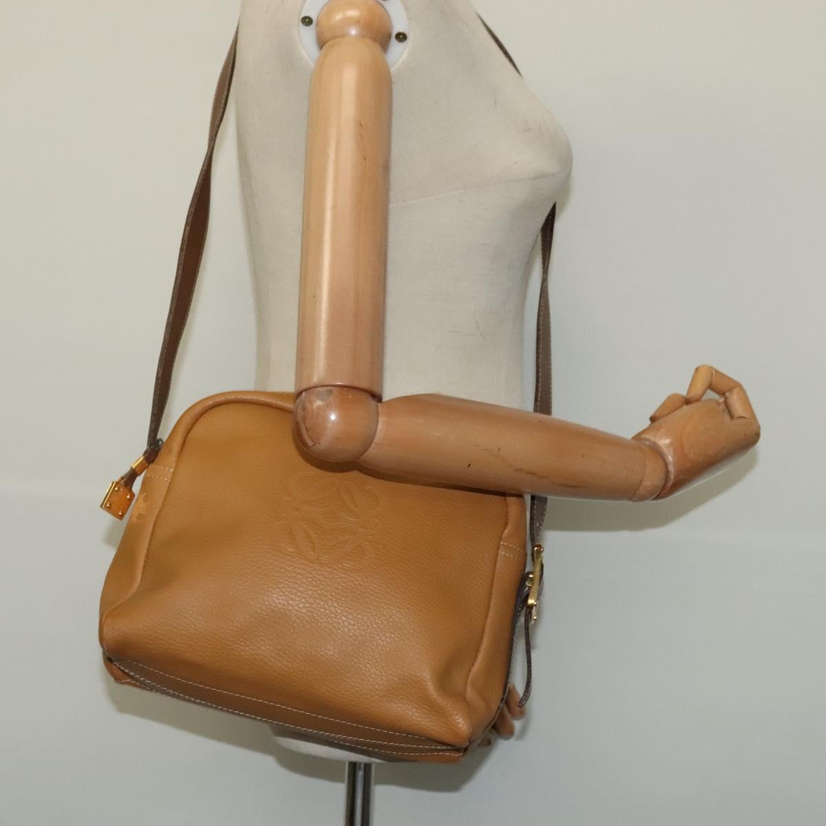 LOEWE Shoulder Bag Leather Brown Gold Auth mr1450