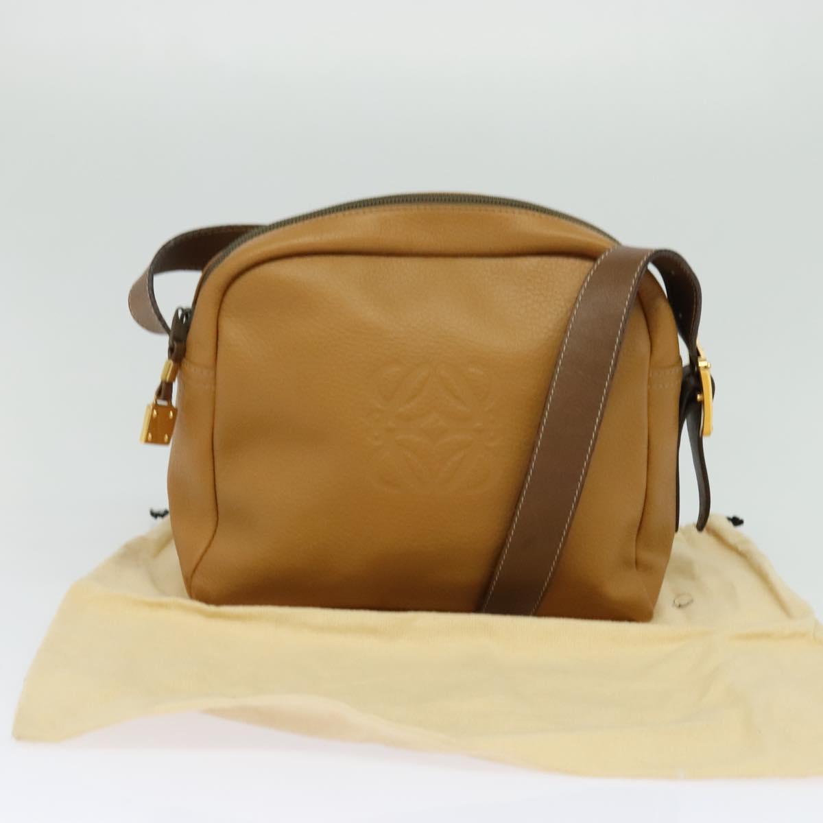 LOEWE Shoulder Bag Leather Brown Gold Auth mr1450