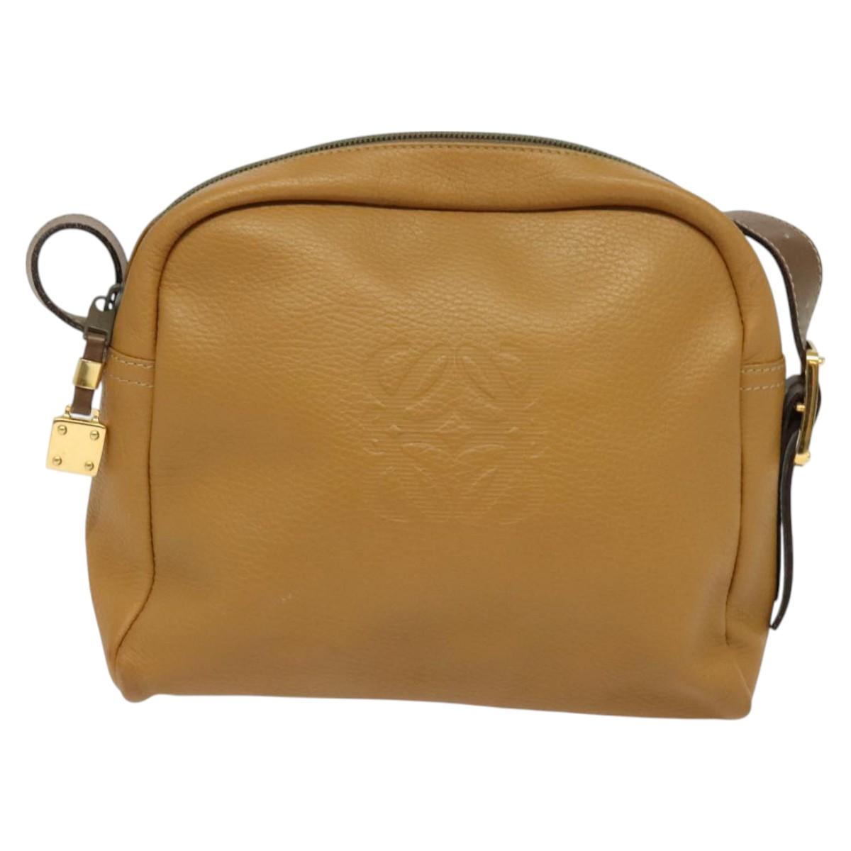 LOEWE Shoulder Bag Leather Brown Gold Auth mr1450