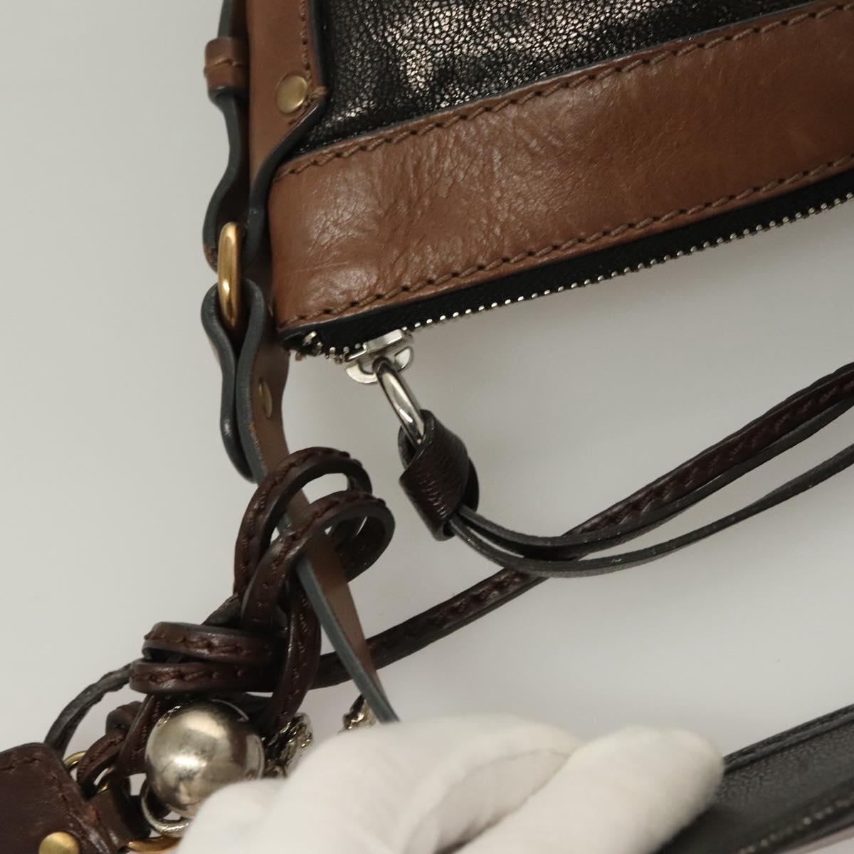 Chloe Kerala Horse Hand Bag Leather Black Gold Auth mr1458
