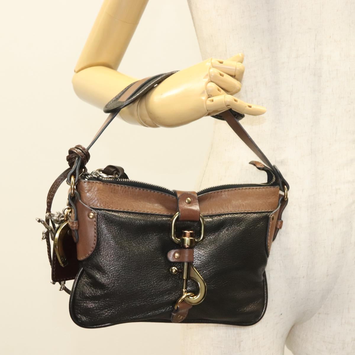 Chloe Kerala Horse Hand Bag Leather Black Gold Auth mr1458