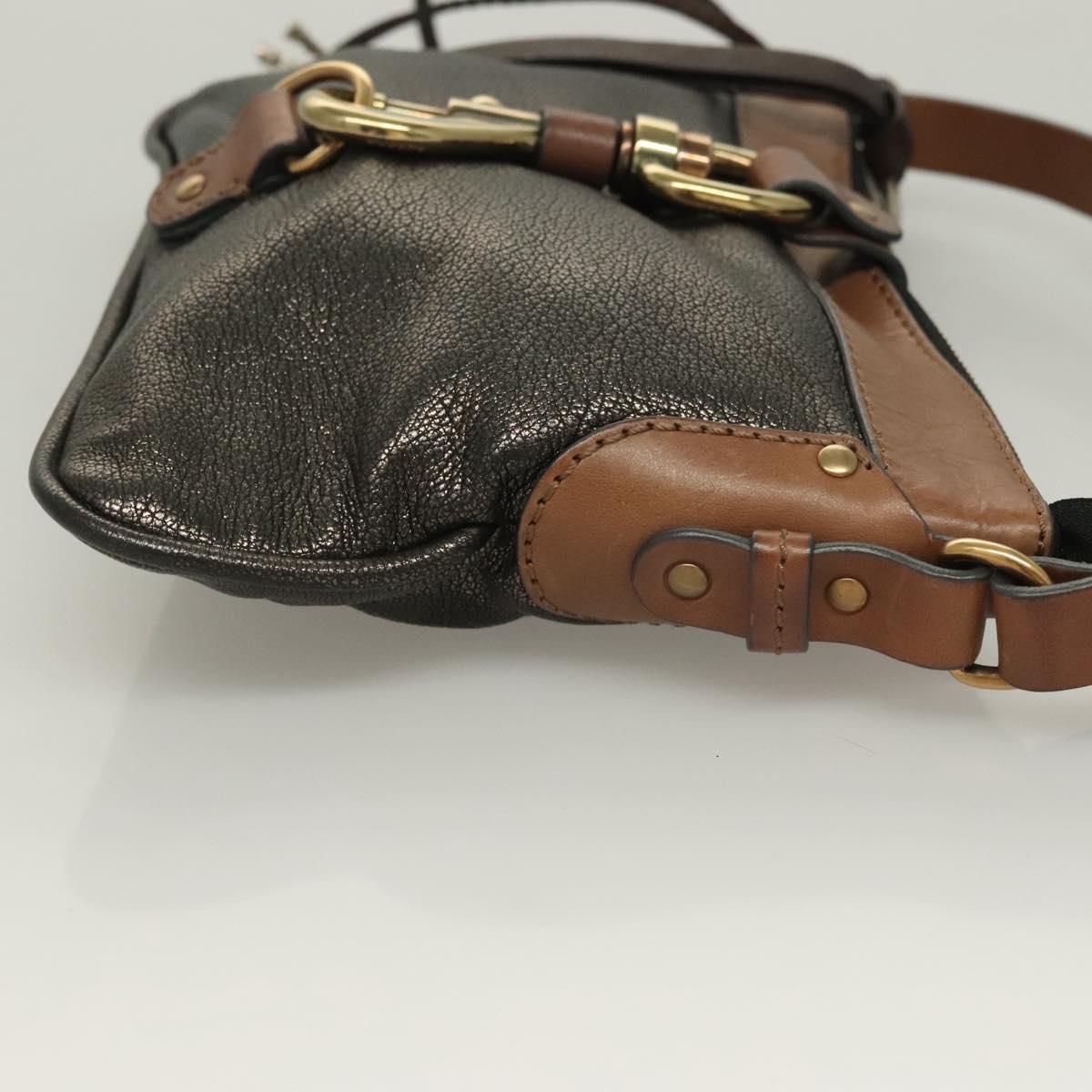 Chloe Kerala Horse Hand Bag Leather Black Gold Auth mr1458