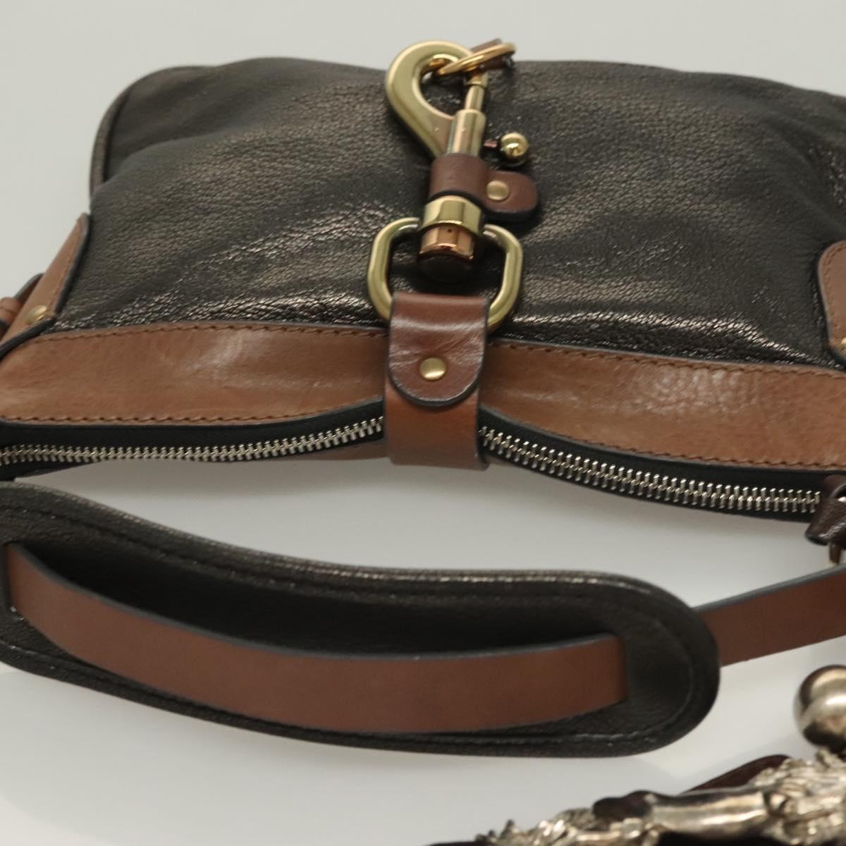 Chloe Kerala Horse Hand Bag Leather Black Gold Auth mr1458