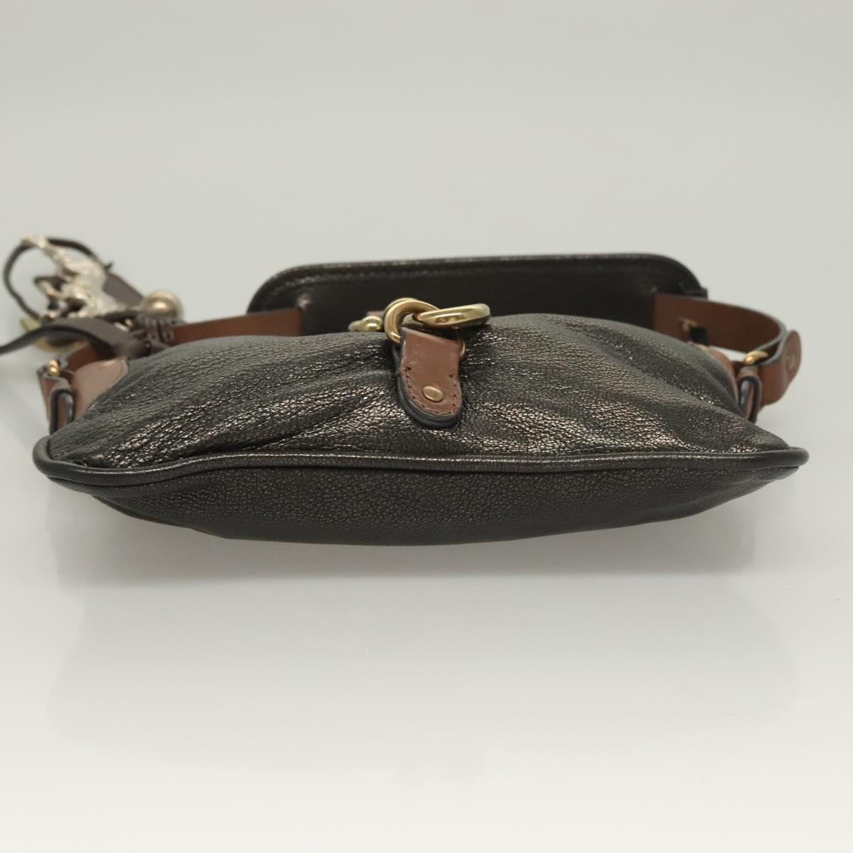 Chloe Kerala Horse Hand Bag Leather Black Gold Auth mr1458