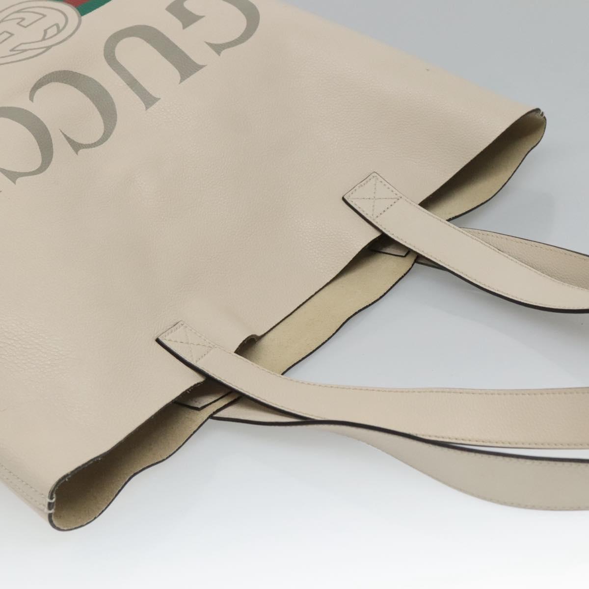GUCCI Web Sherry Line Tote Bag Leather Ivory 572768 Auth mr1460