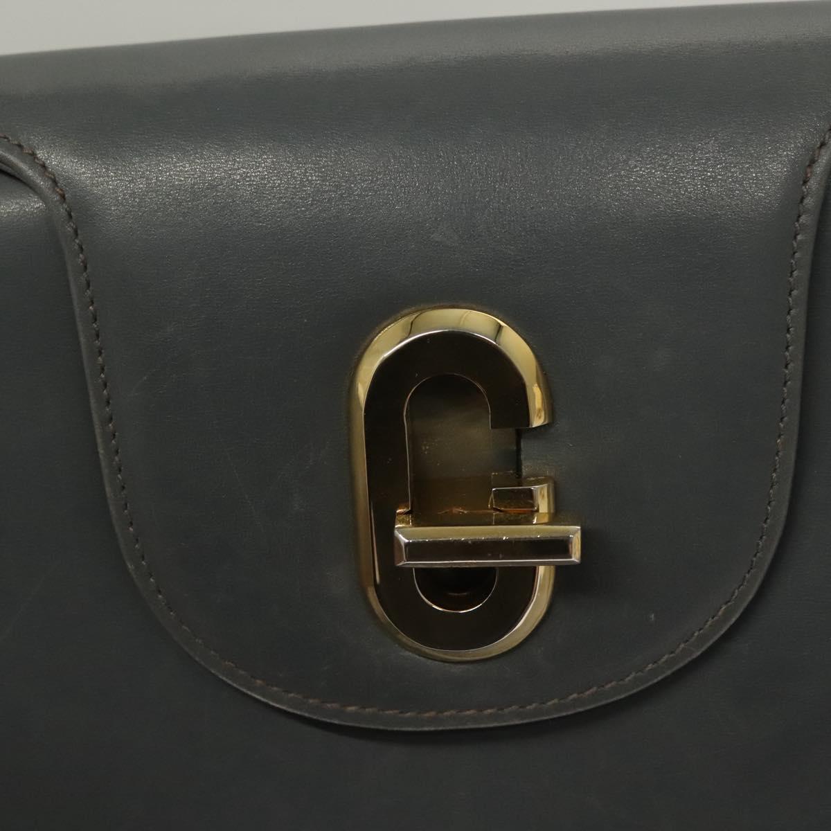 GUCCI Hand Bag Leather Gray Silver Auth mr1461