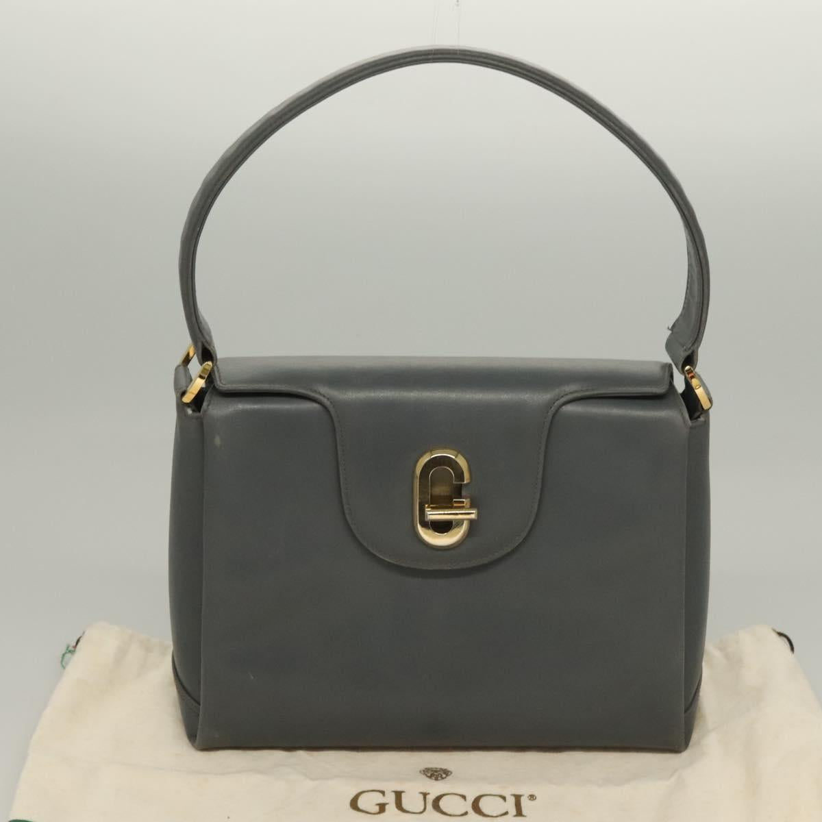GUCCI Hand Bag Leather Gray Silver Auth mr1461