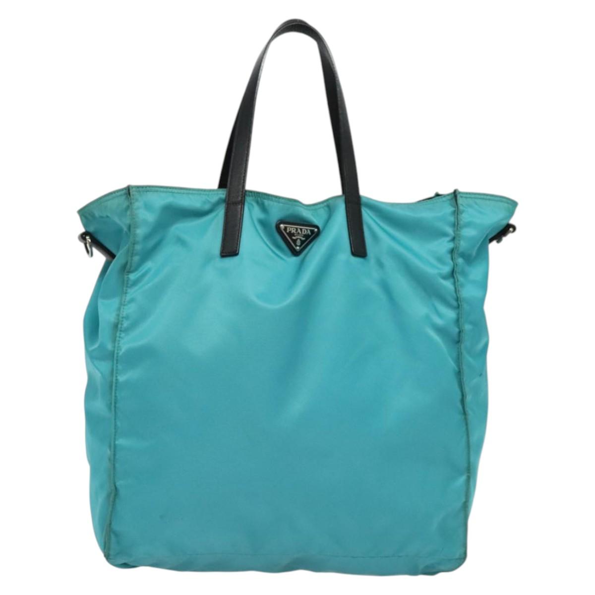PRADA Tote Bag Nylon Blue Silver Auth mr1463