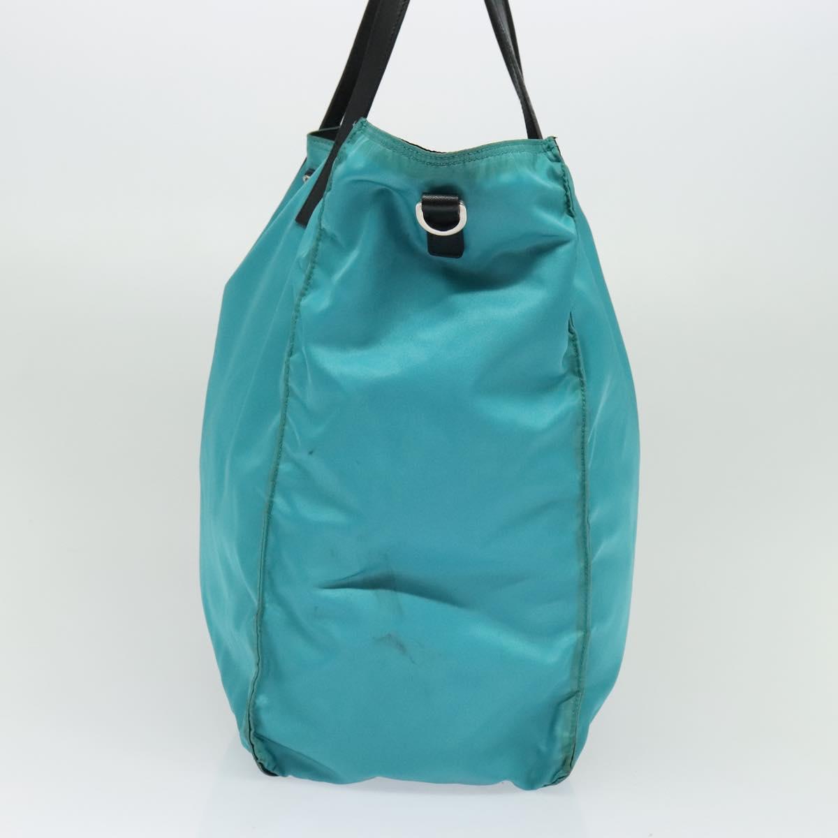 PRADA Tote Bag Nylon Blue Silver Auth mr1463