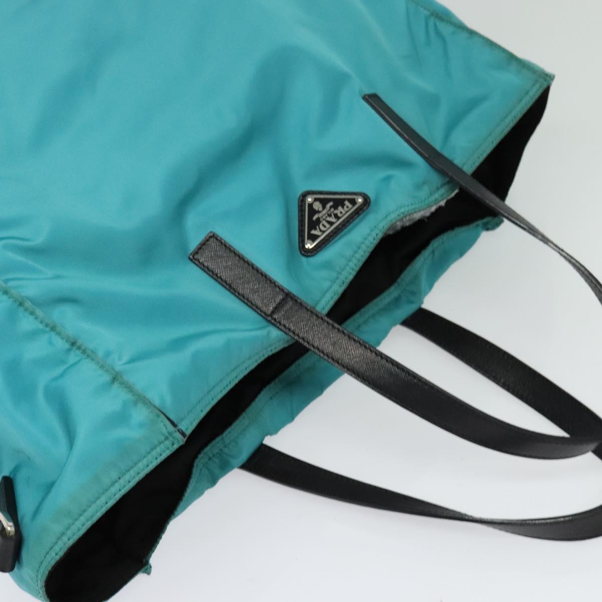 PRADA Tote Bag Nylon Blue Silver Auth mr1463