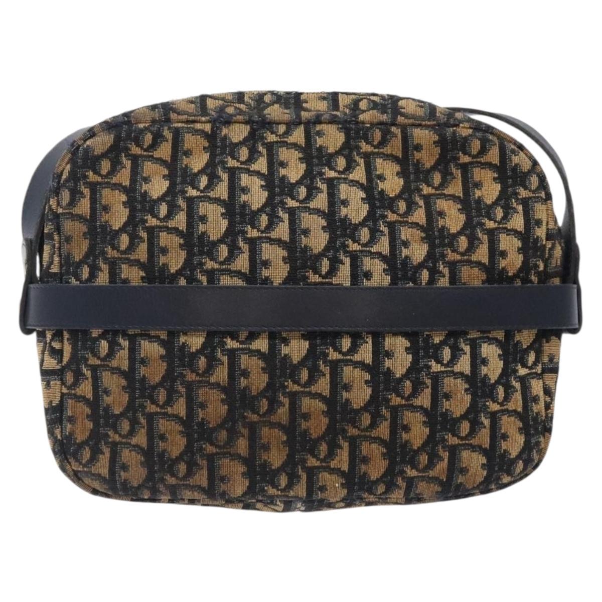 Christian Dior Trotter Canvas Shoulder Bag Navy Gold Auth mr1464