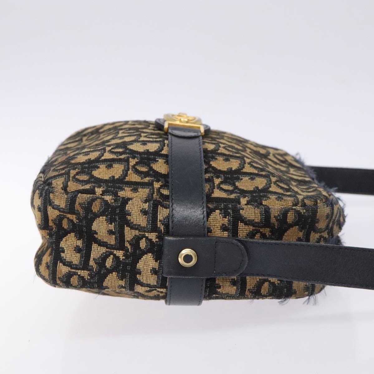 Christian Dior Trotter Canvas Shoulder Bag Navy Gold Auth mr1464