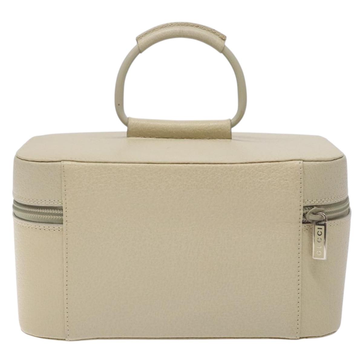 GUCCI Vanity Pouch Leather Beige Silver 039 2020 0710 Auth mr1466