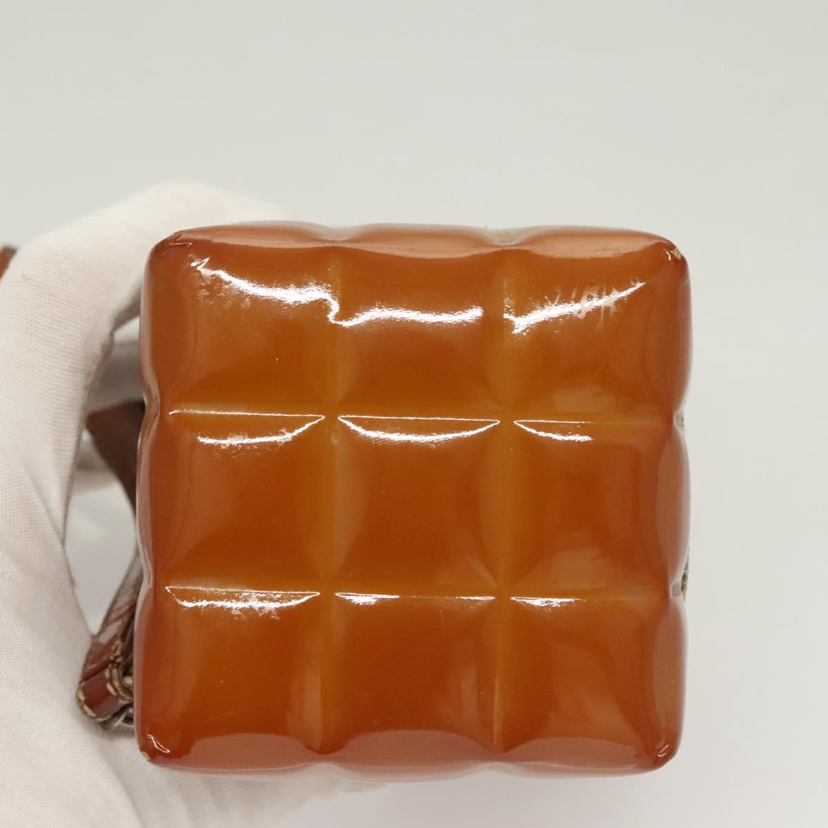 CHANEL Choco Bar Cube Pouch Patent leather Brown Silver CC Auth mr1474