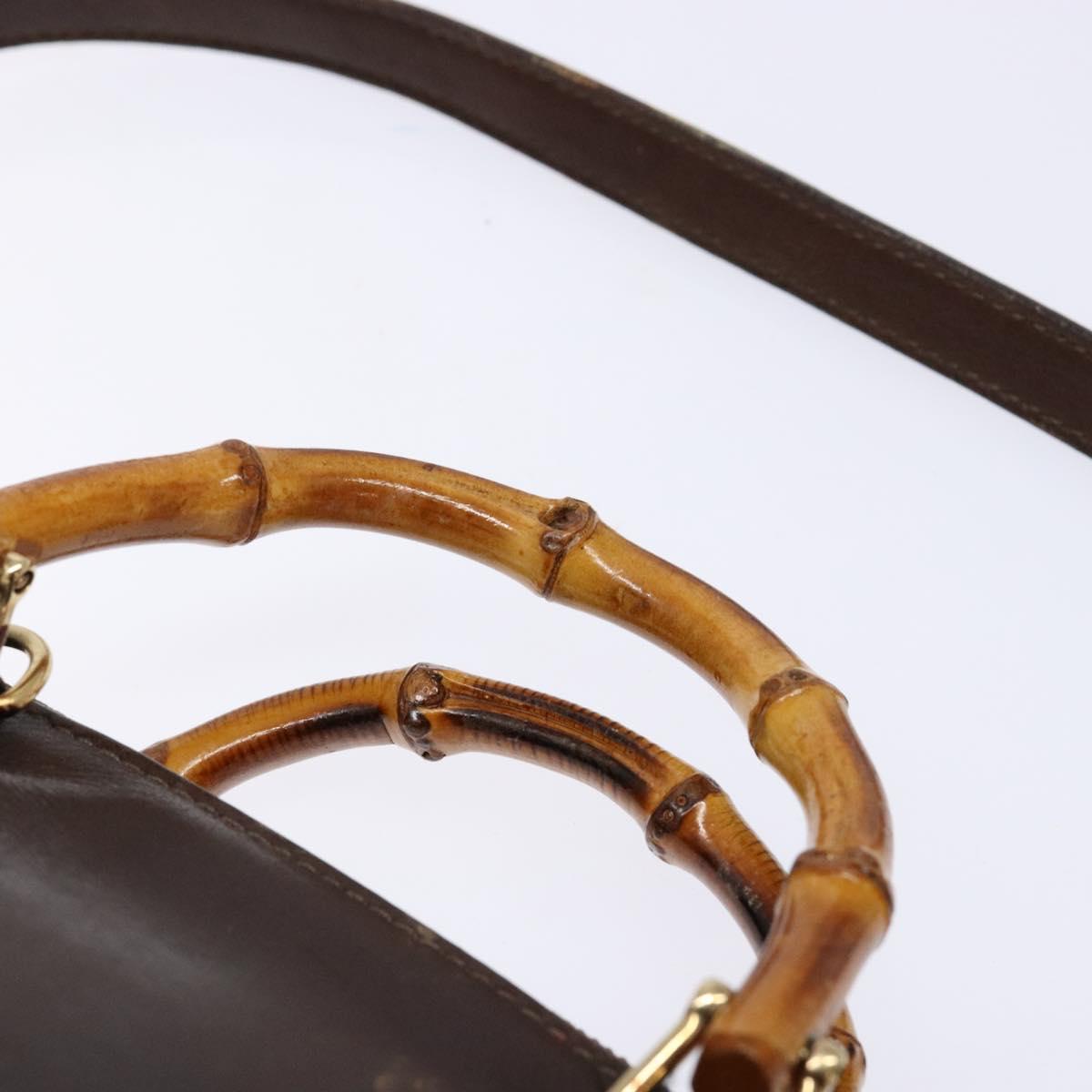GUCCI Bamboo Shoulder Bag Leather 2way Brown Gold 007 2032 0281 Auth mr1478