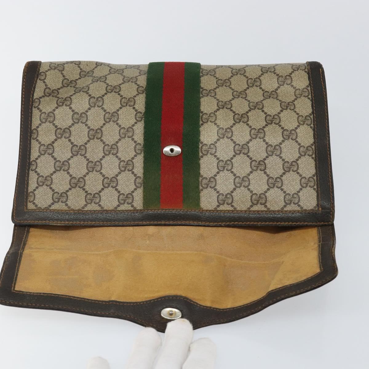 GUCCI GG Supreme Web Sherry Line Clutch Bag Beige Gold 84 01 007 Auth mr1500