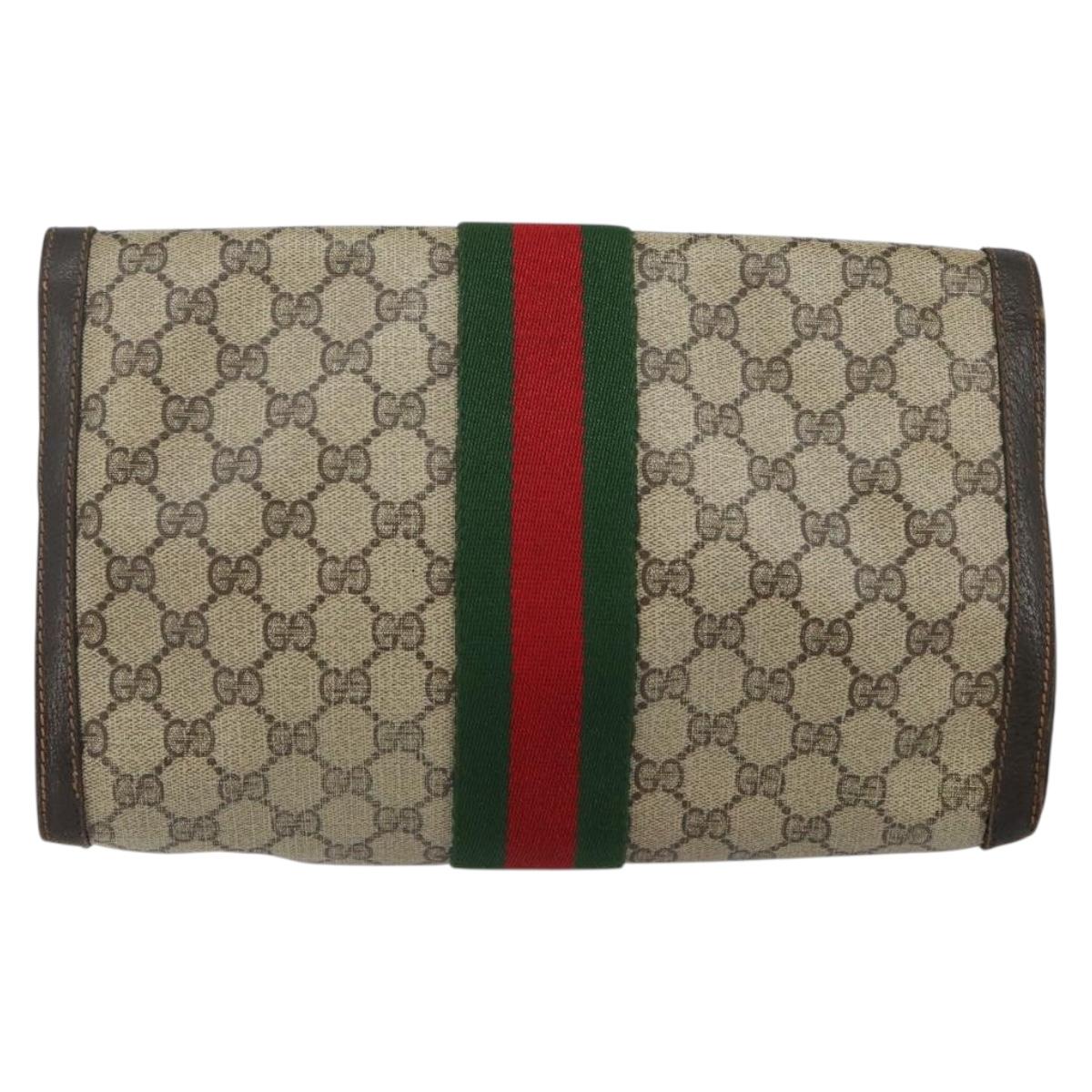 GUCCI GG Supreme Web Sherry Line Clutch Bag Beige Gold 84 01 007 Auth mr1500