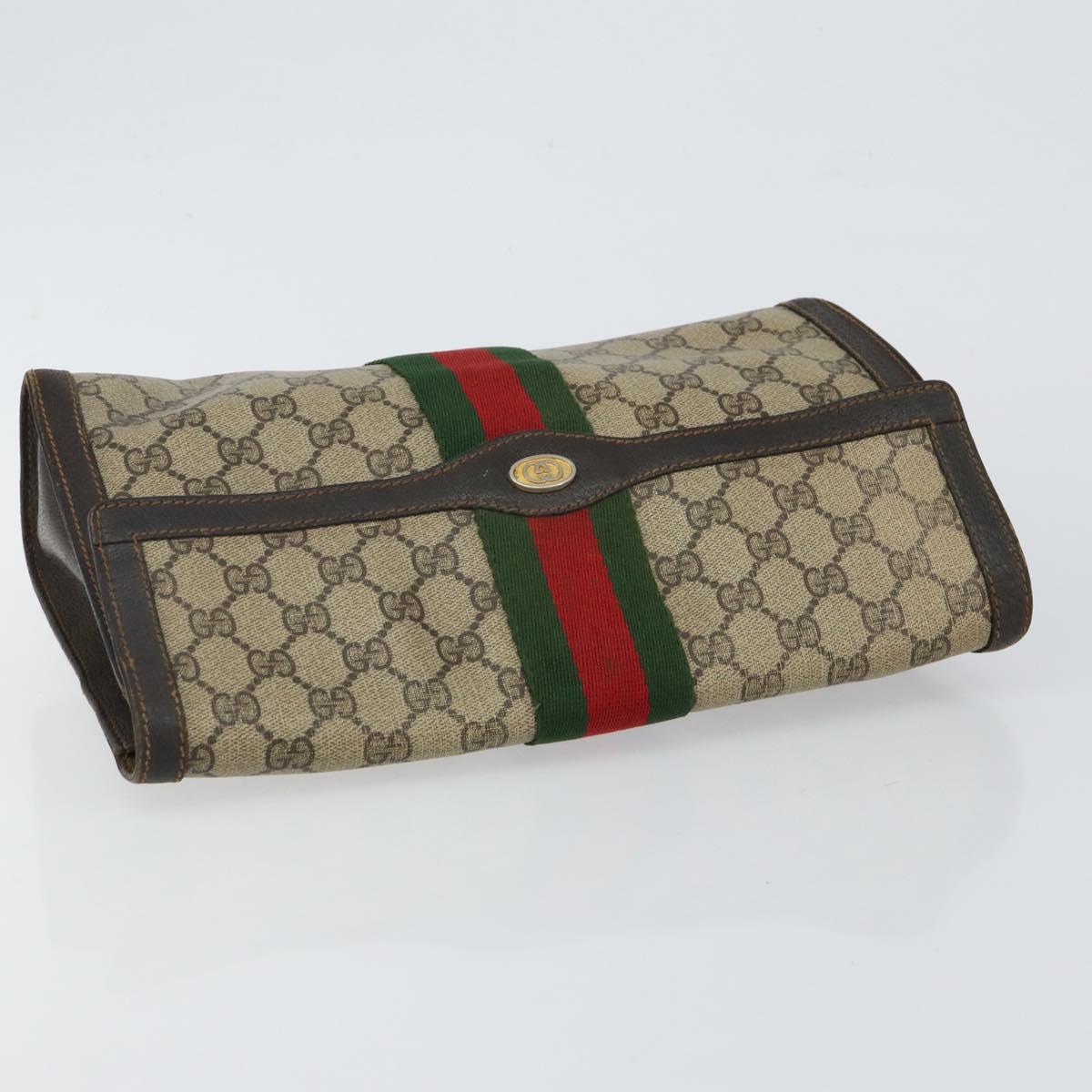 GUCCI GG Supreme Web Sherry Line Clutch Bag Beige Gold 84 01 007 Auth mr1500