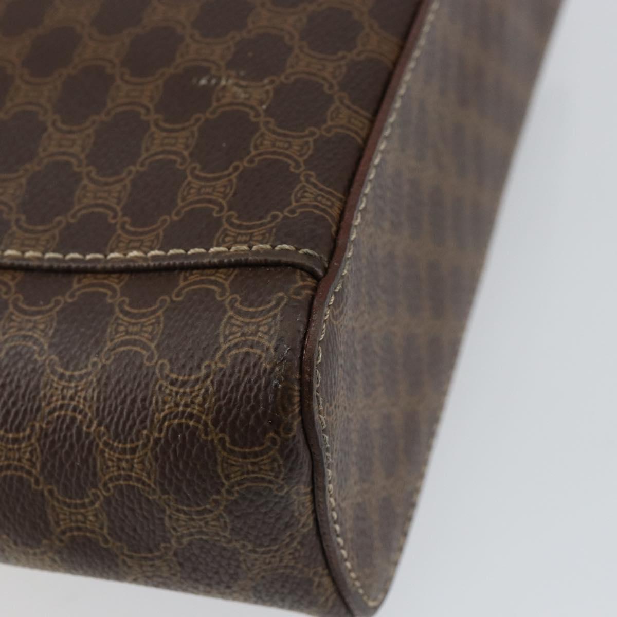 CELINE Macadam Canvas Vanity Pouch PVC Leather Brown Gold Auth mr1502