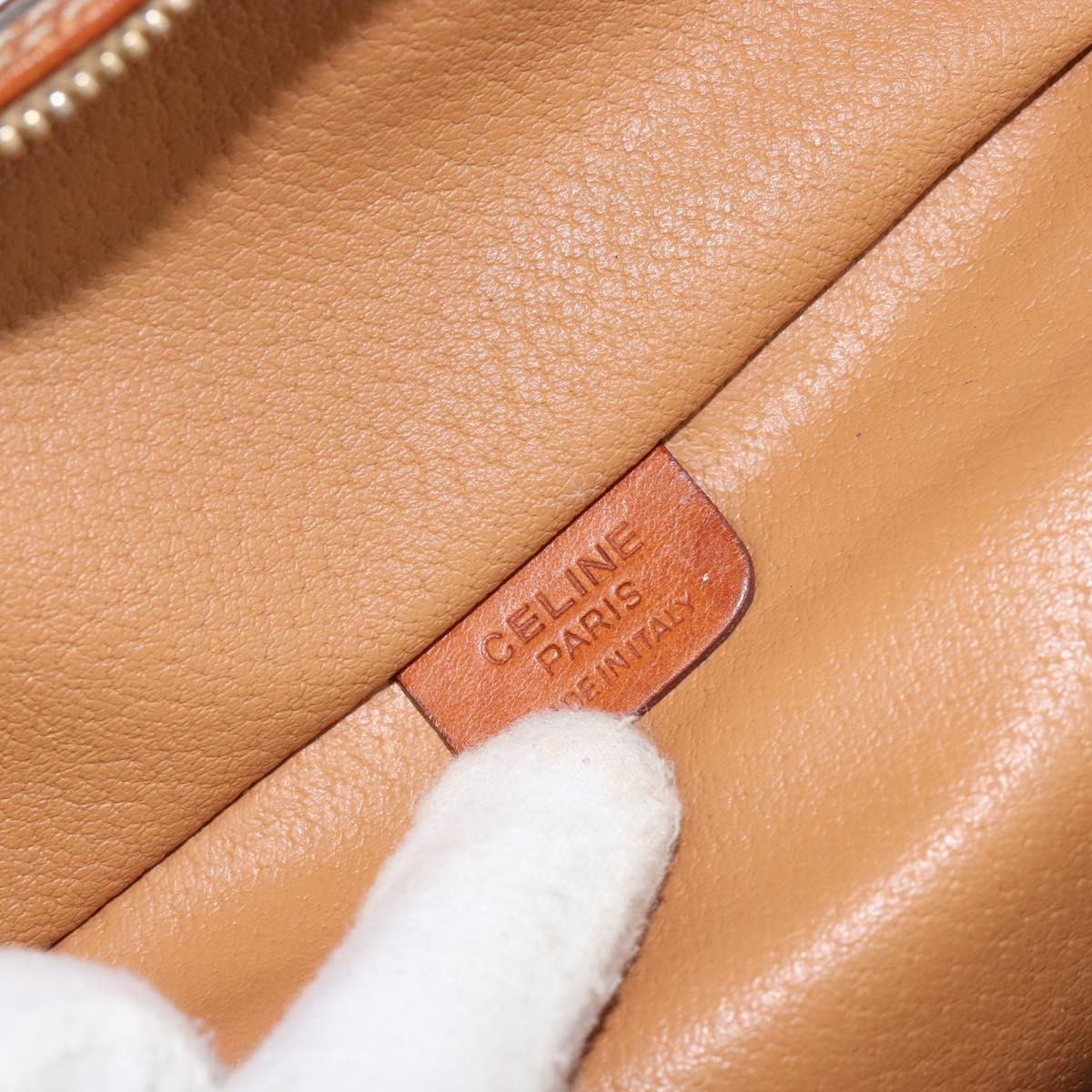 CELINE Macadam Canvas Vanity Pouch PVC Leather Brown Gold Auth mr1502