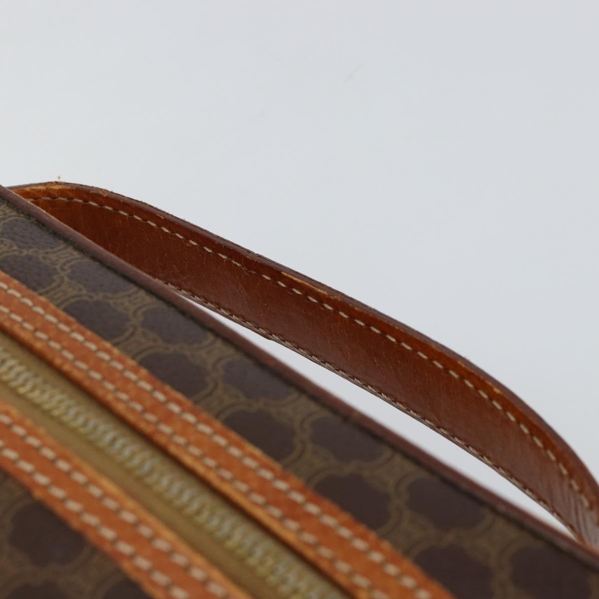 CELINE Macadam Canvas Vanity Pouch PVC Leather Brown Gold Auth mr1502