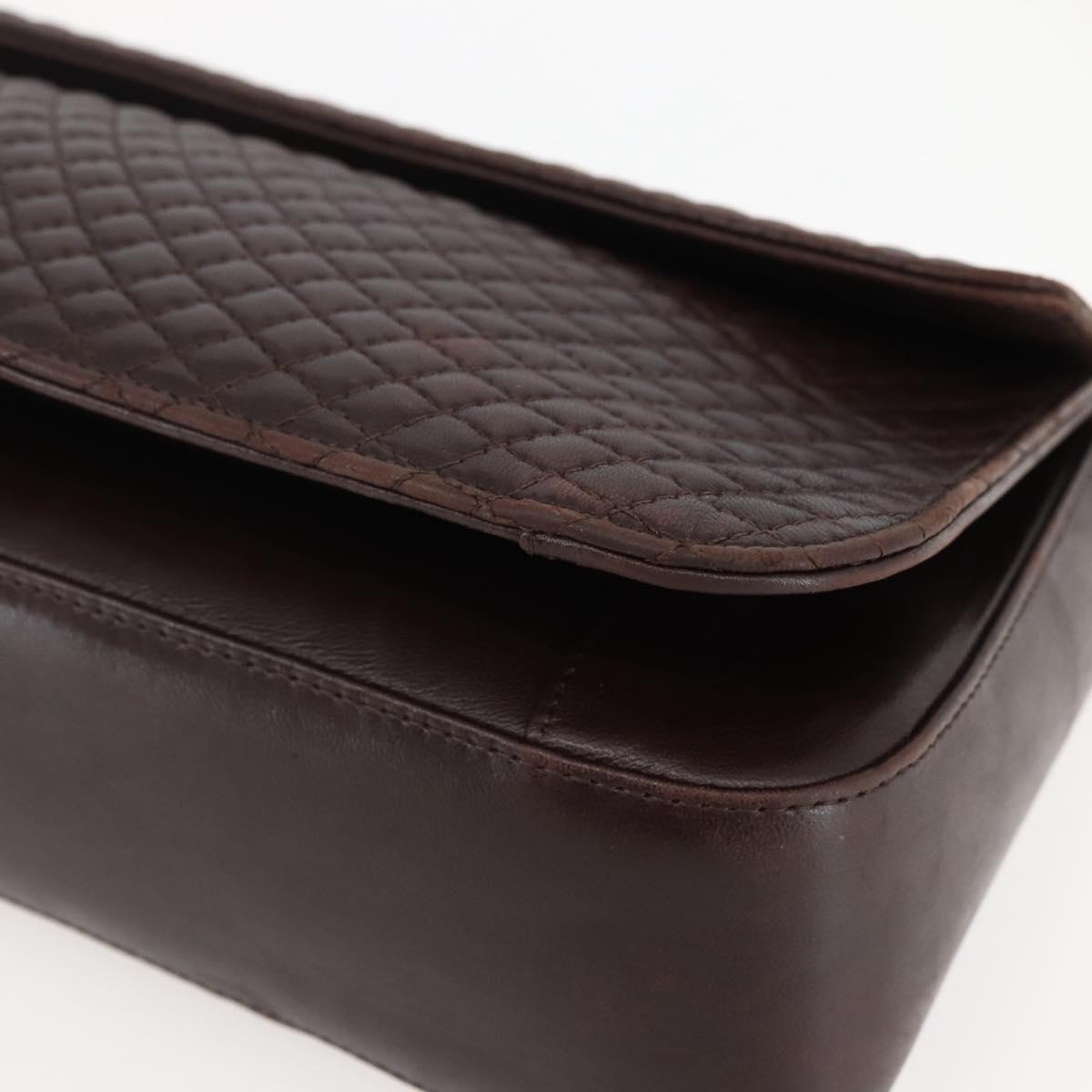 BALLY Quilted Chain Shoulder Bag Leather Brown Gold Auth mr1503