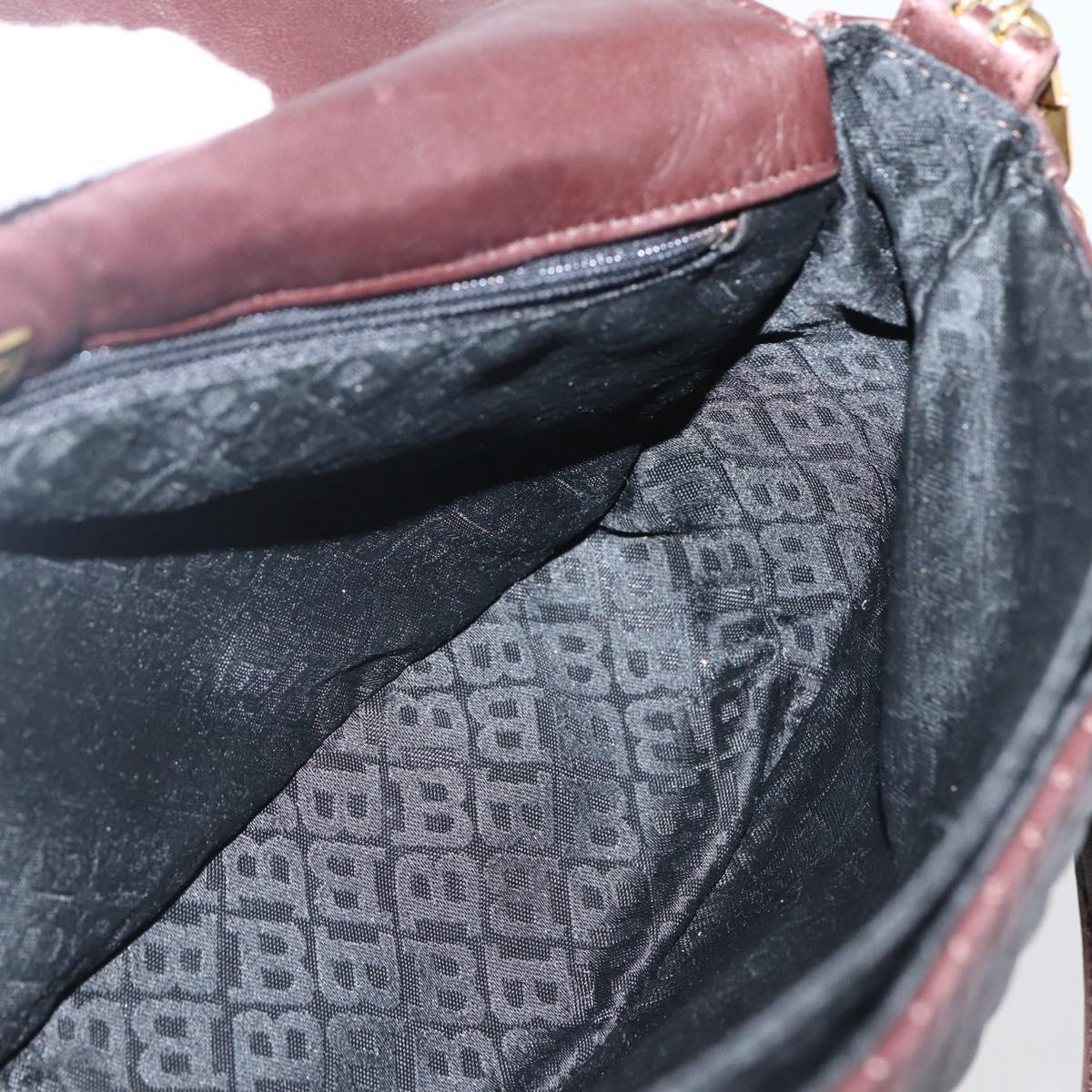 BALLY Quilted Chain Shoulder Bag Leather Brown Gold Auth mr1503