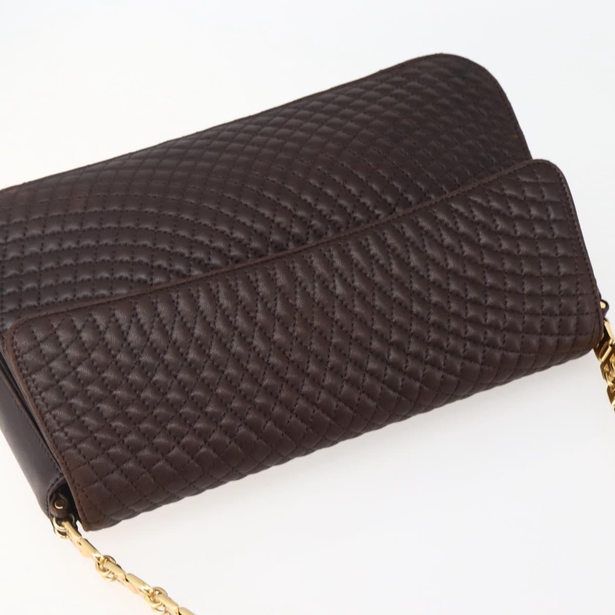 BALLY Quilted Chain Shoulder Bag Leather Brown Gold Auth mr1503