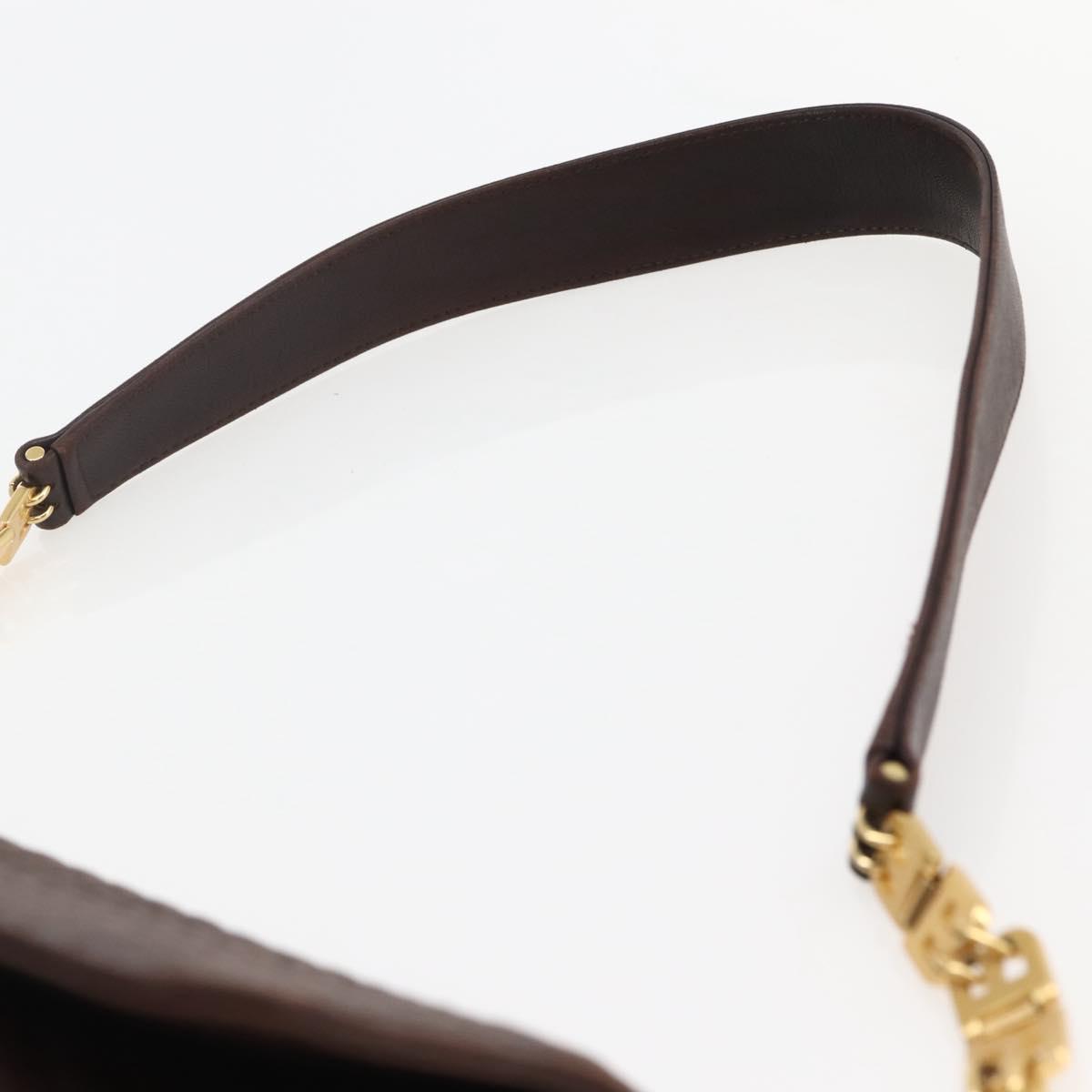 BALLY Quilted Chain Shoulder Bag Leather Brown Gold Auth mr1503