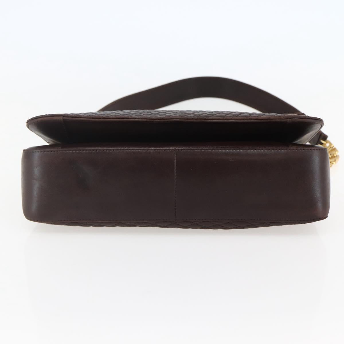 BALLY Quilted Chain Shoulder Bag Leather Brown Gold Auth mr1503