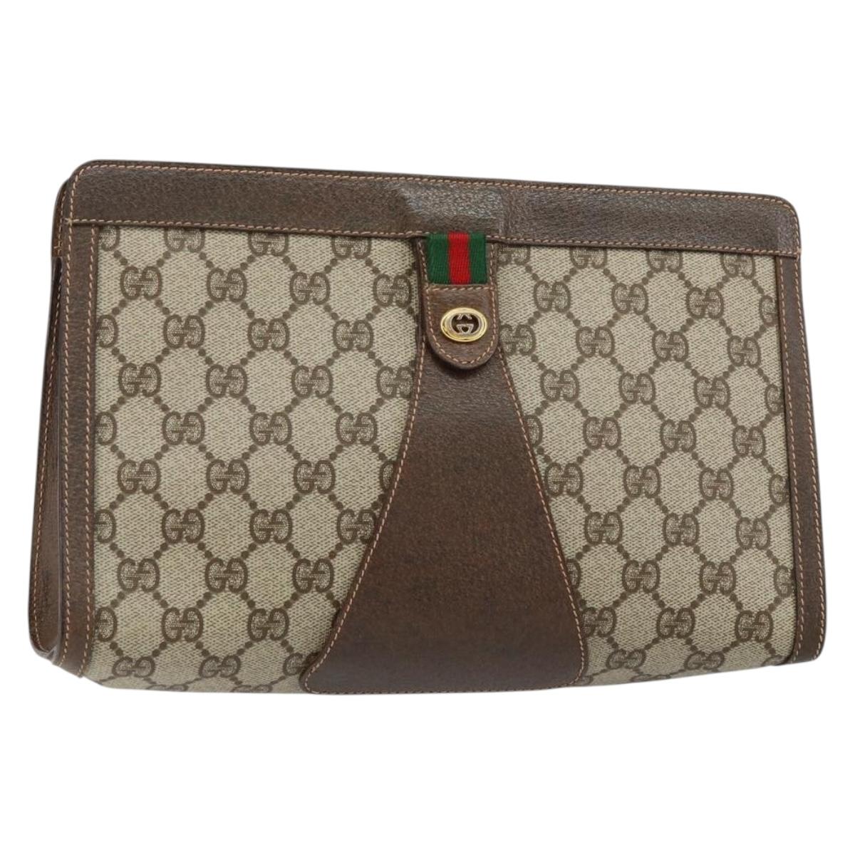 GUCCI GG Supreme Web Sherry Line Clutch Bag Beige Gold 156 01 033 Auth mr1505