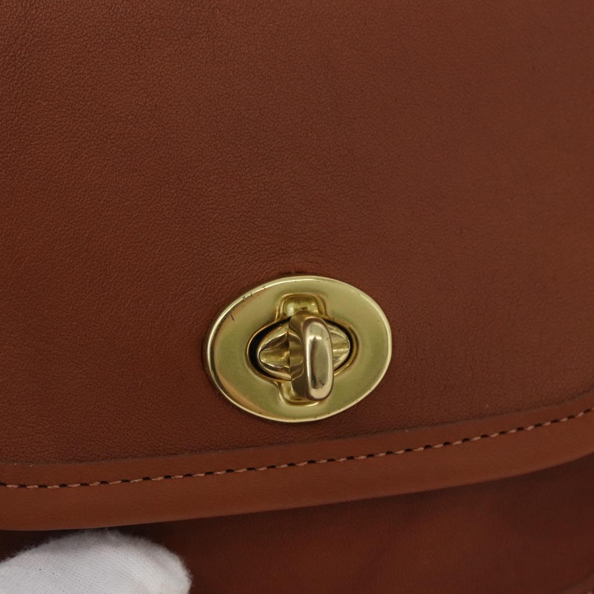 Coach Turn Lock Shoulder Bag Leather Brown Gold Auth mr1507