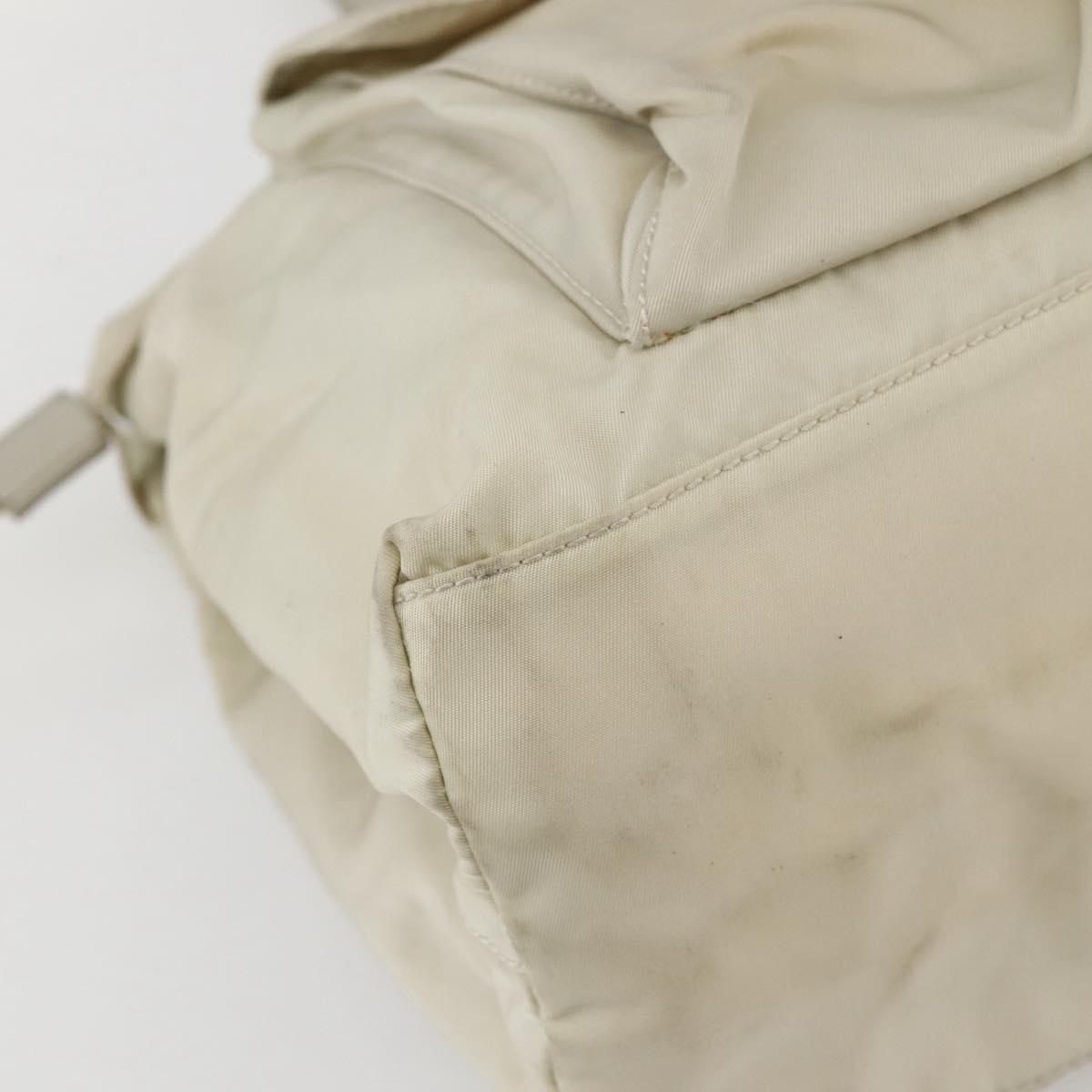 PRADA Tote Bag Nylon Beige Silver Auth mr1510