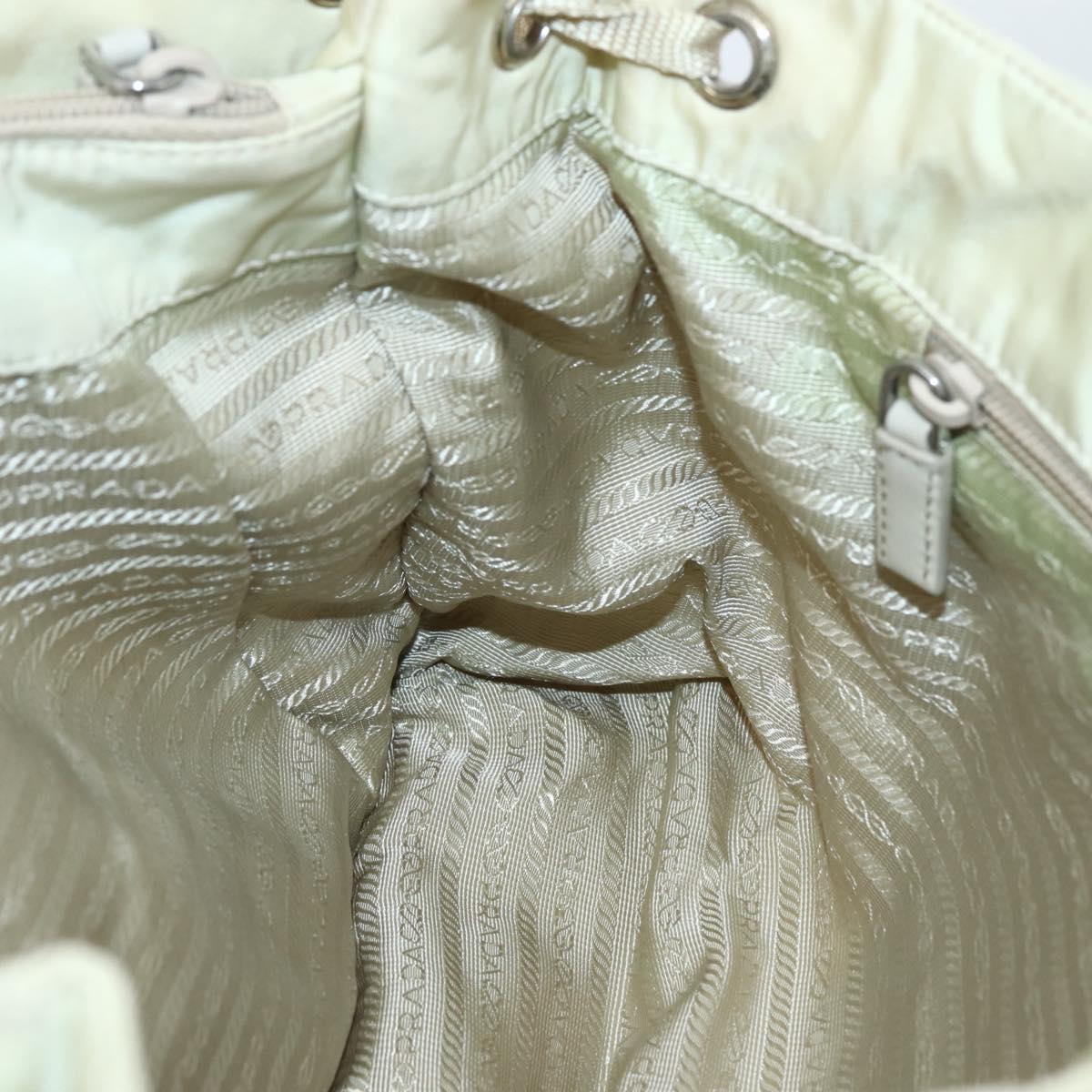 PRADA Tote Bag Nylon Beige Silver Auth mr1510
