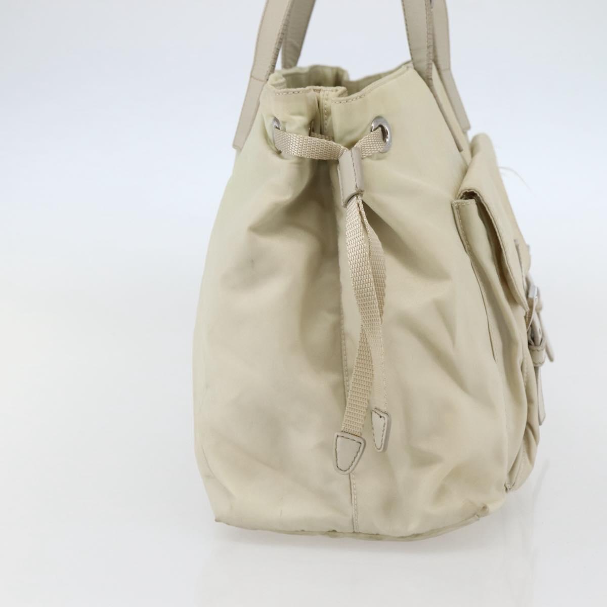 PRADA Tote Bag Nylon Beige Silver Auth mr1510