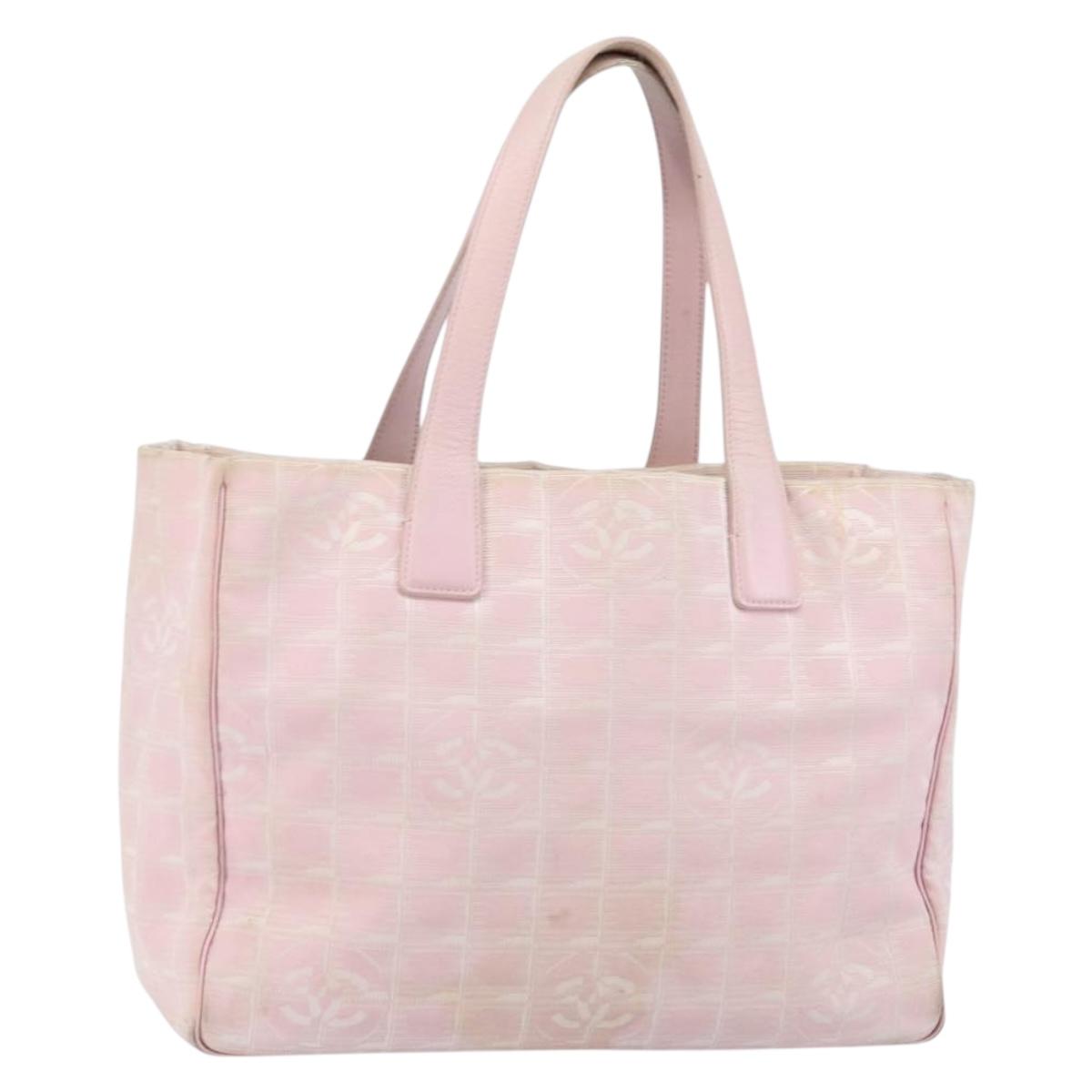 CHANEL New Travel Line Tote Bag Nylon Pink Gold CC Auth mr1511