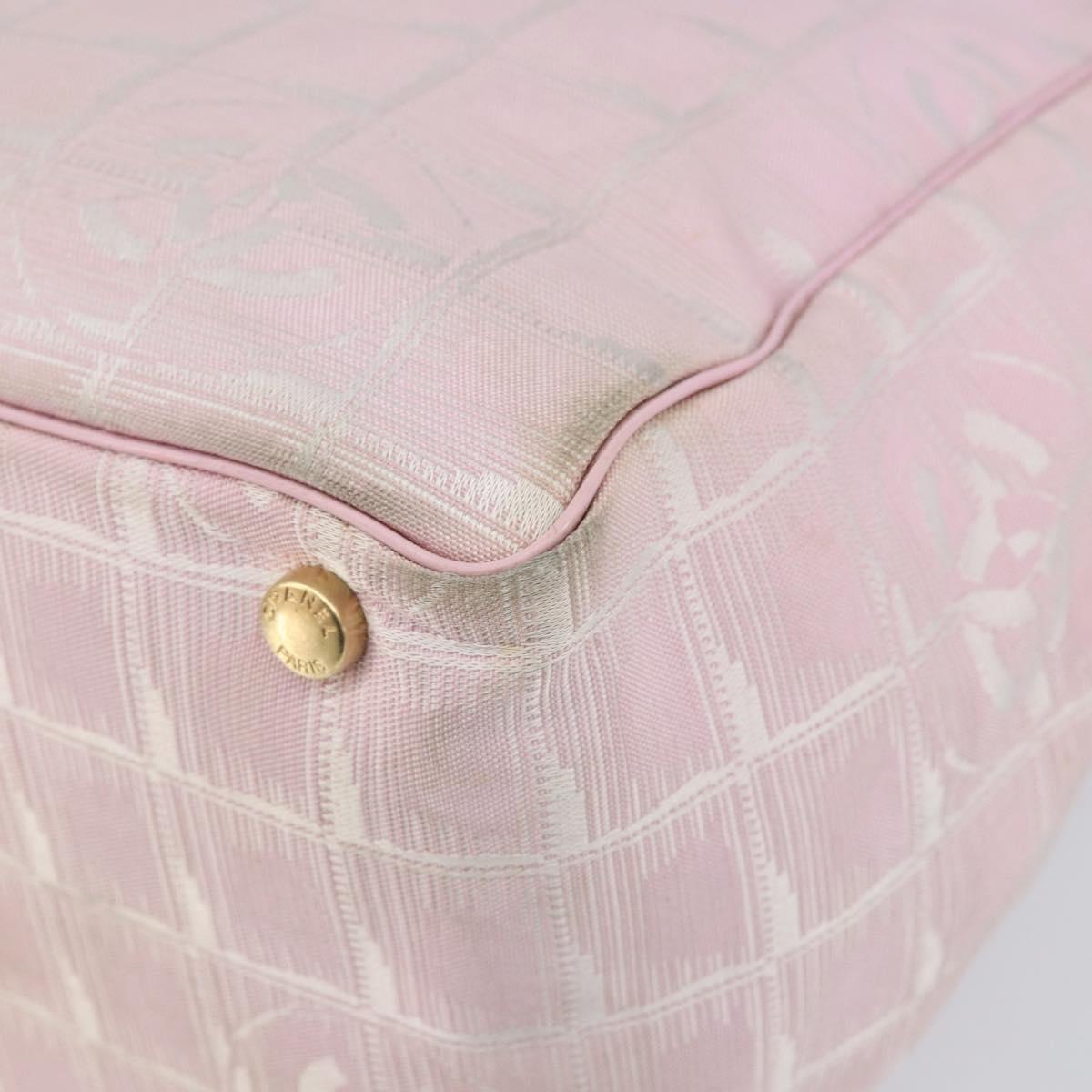CHANEL New Travel Line Tote Bag Nylon Pink Gold CC Auth mr1511