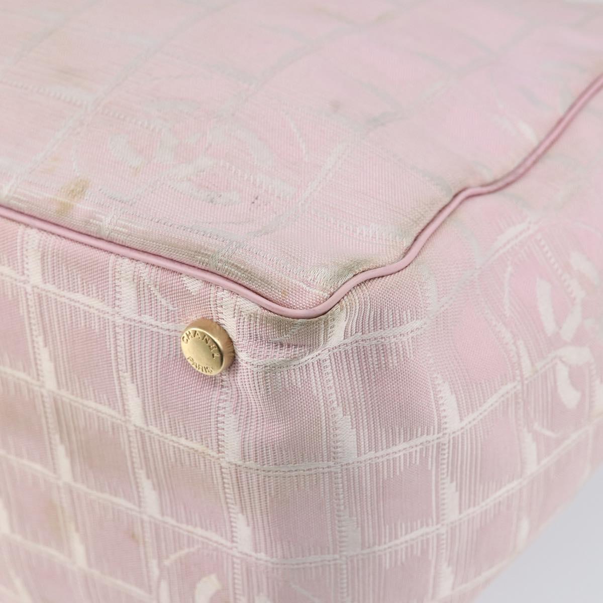 CHANEL New Travel Line Tote Bag Nylon Pink Gold CC Auth mr1511