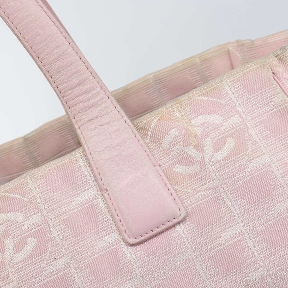 CHANEL New Travel Line Tote Bag Nylon Pink Gold CC Auth mr1511