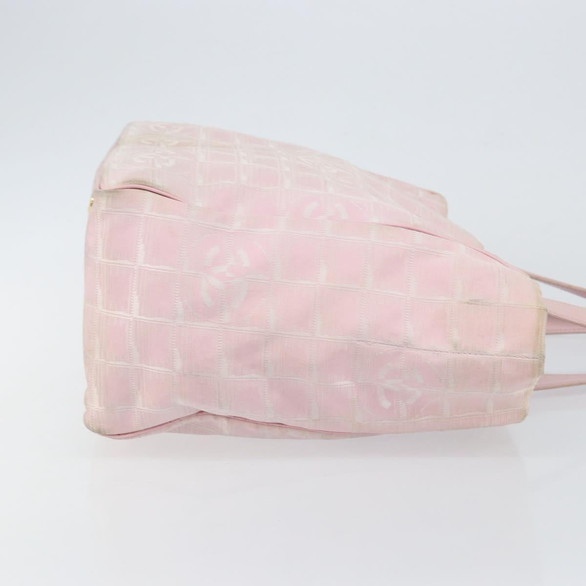 CHANEL New Travel Line Tote Bag Nylon Pink Gold CC Auth mr1511