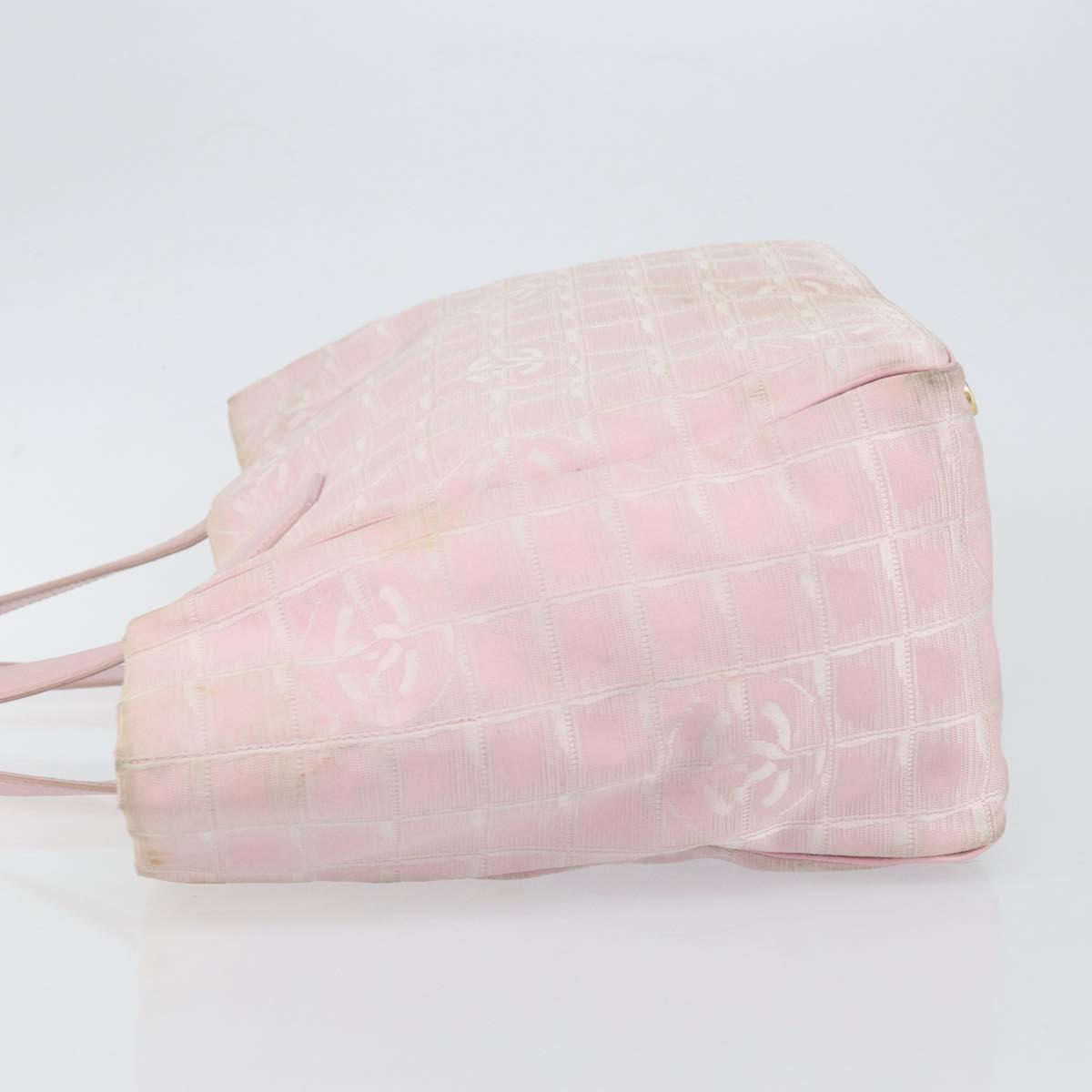 CHANEL New Travel Line Tote Bag Nylon Pink Gold CC Auth mr1511