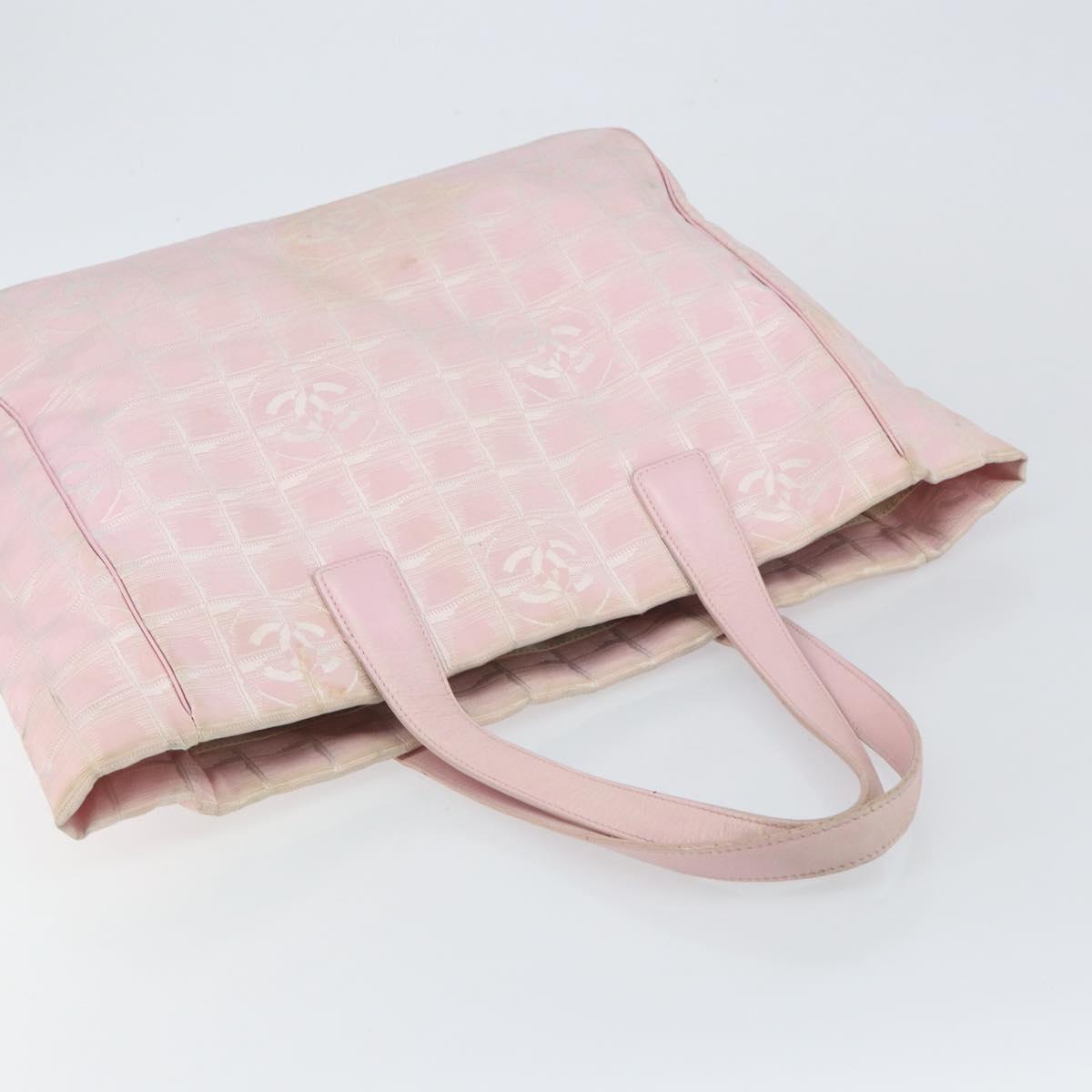 CHANEL New Travel Line Tote Bag Nylon Pink Gold CC Auth mr1511