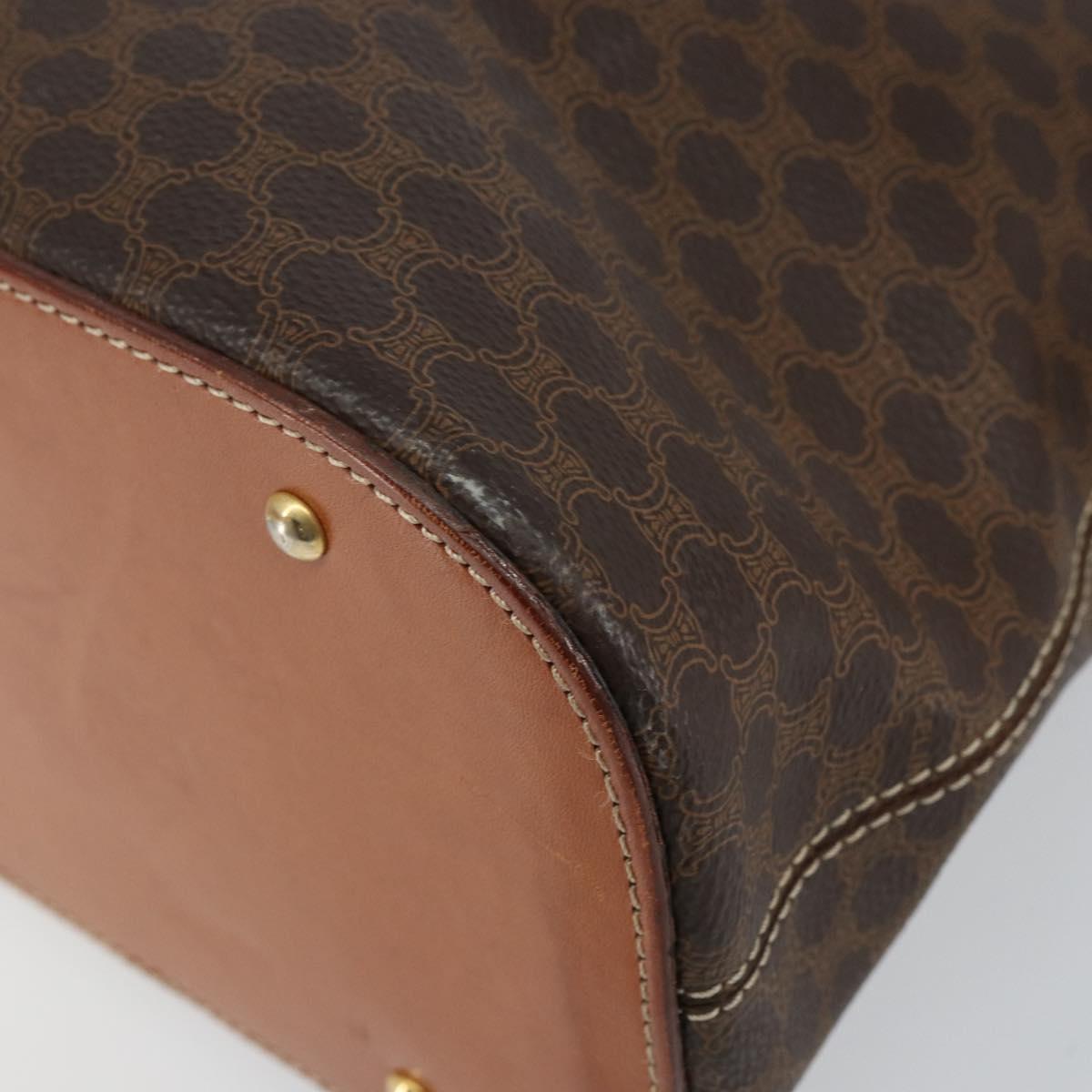 CELINE Macadam Canvas Hand Bag PVC Leather Brown Gold Auth mr1512