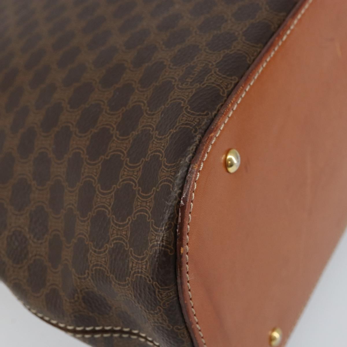 CELINE Macadam Canvas Hand Bag PVC Leather Brown Gold Auth mr1512