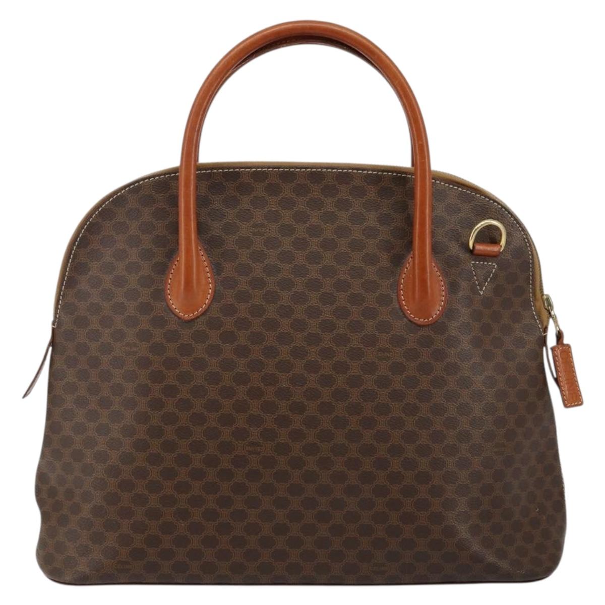 CELINE Macadam Canvas Hand Bag PVC Leather Brown Gold Auth mr1512