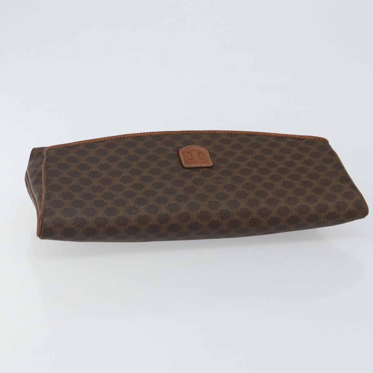 CELINE Macadam Canvas Clutch Bag PVC Leather Brown Gold Auth mr1513