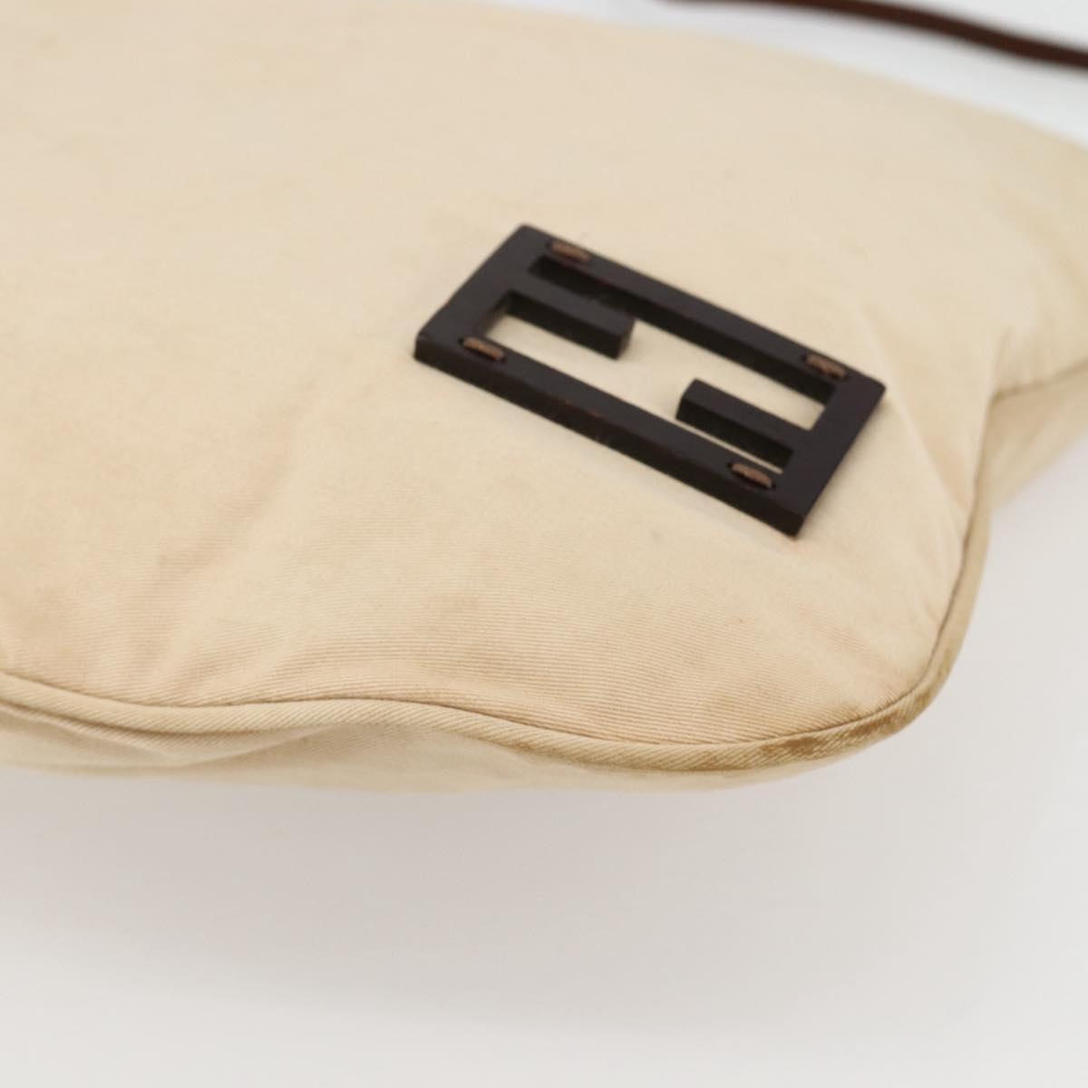 FENDI Shoulder Bag Canvas Beige Silver Auth mr1514