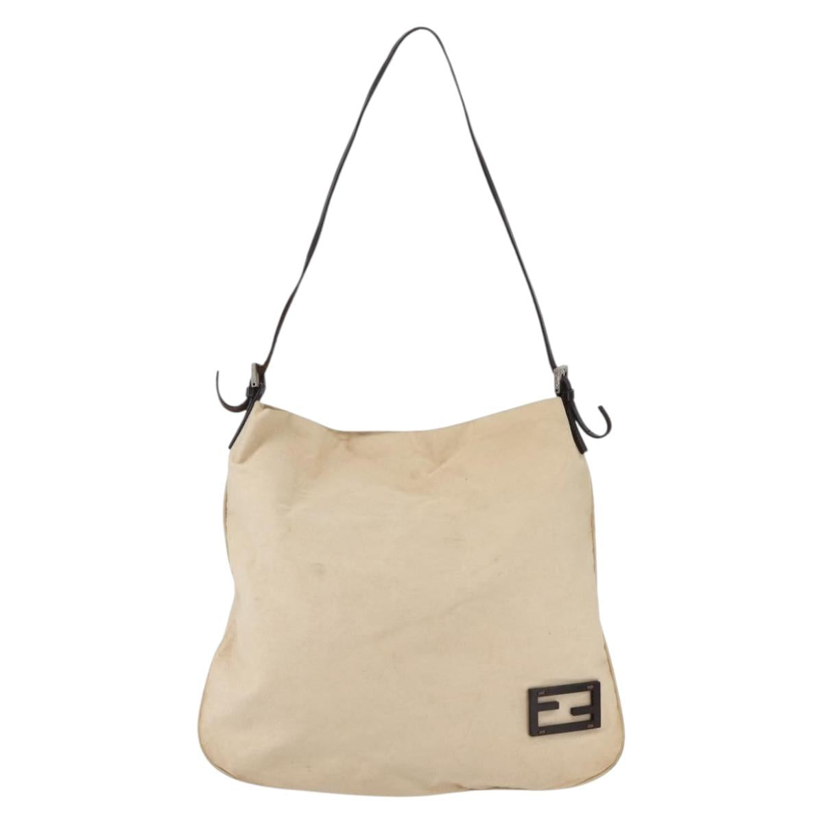 FENDI Shoulder Bag Canvas Beige Silver Auth mr1514