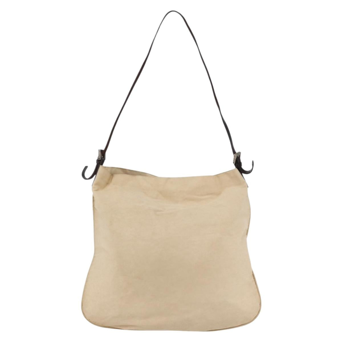 FENDI Shoulder Bag Canvas Beige Silver Auth mr1514